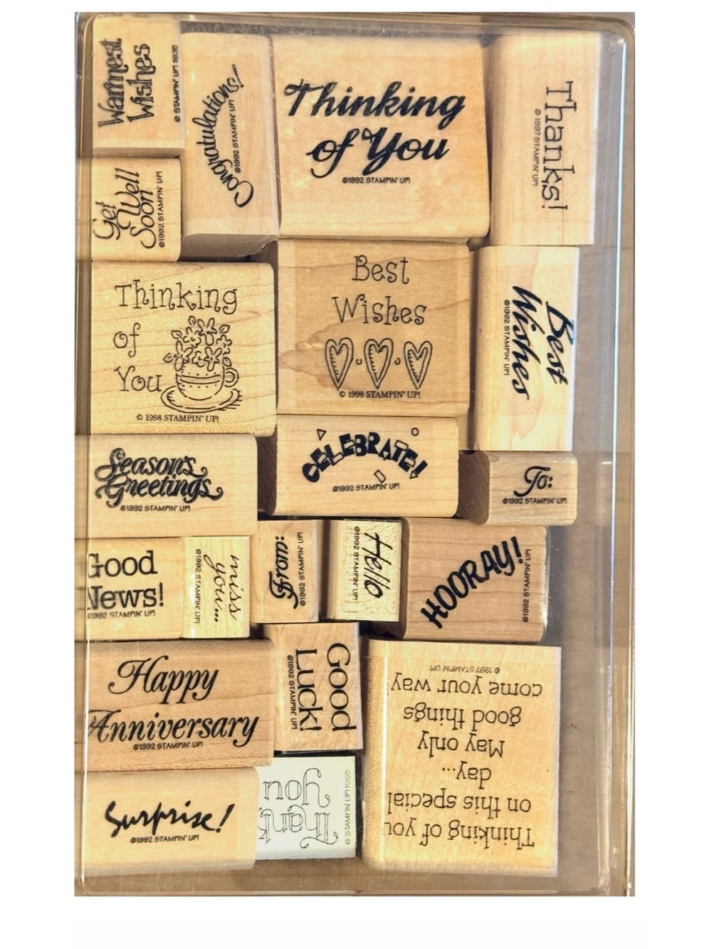 Vintage Stampin’ Up Wood Mounted Rubber Stamp Lot 21pc Sentiments All Year Cheer